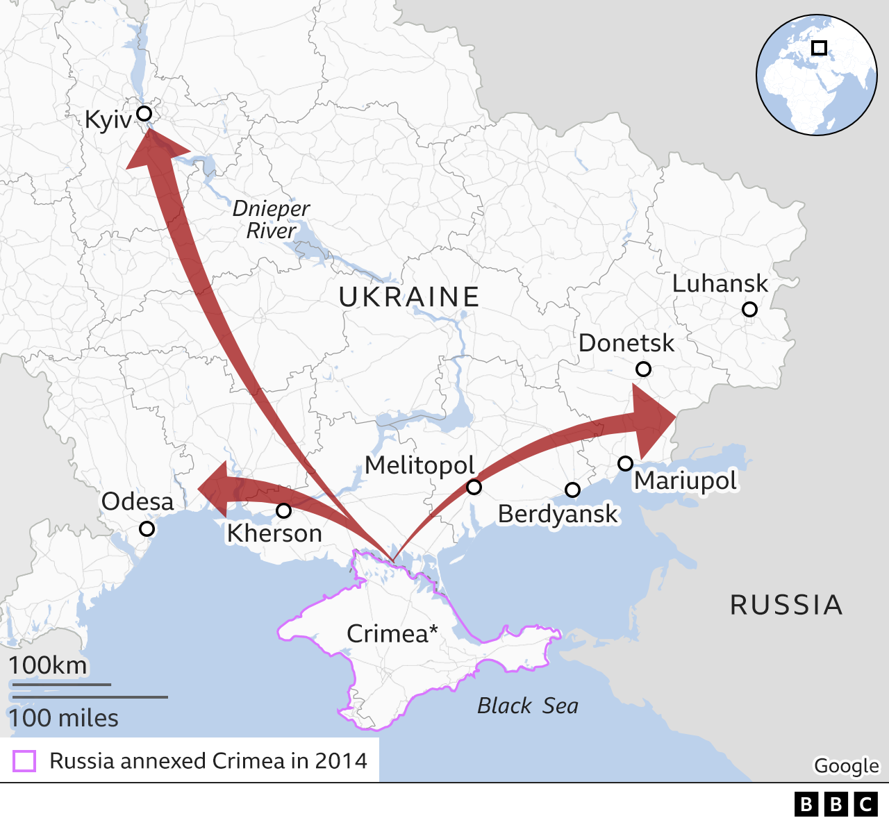 Map showing route from Crimea.