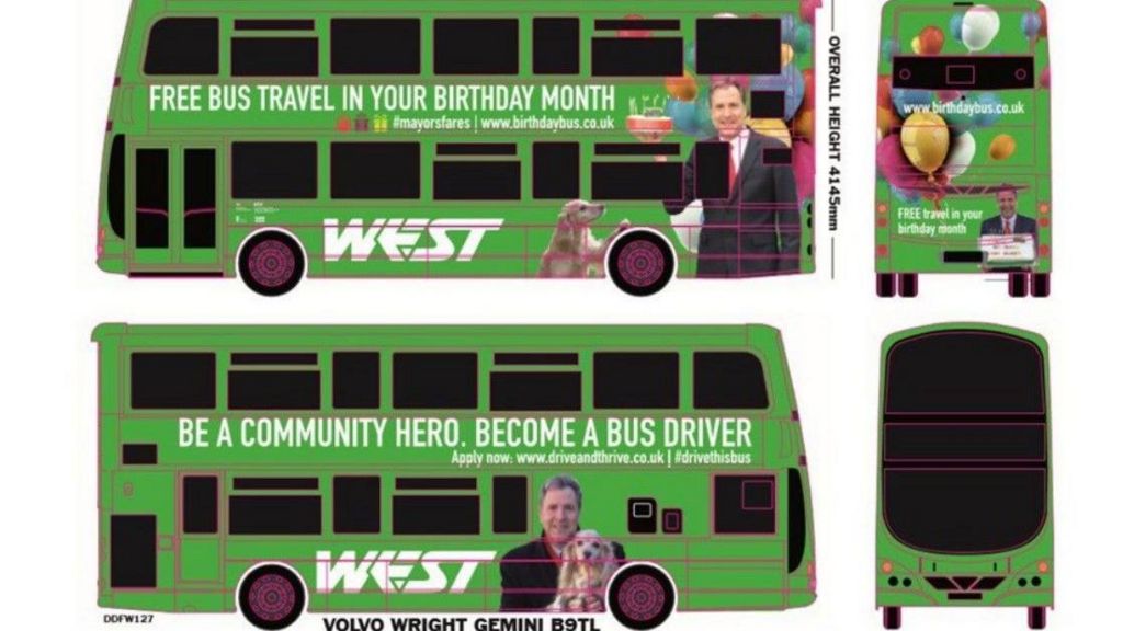 Artists impression of the advert on a double decker bus