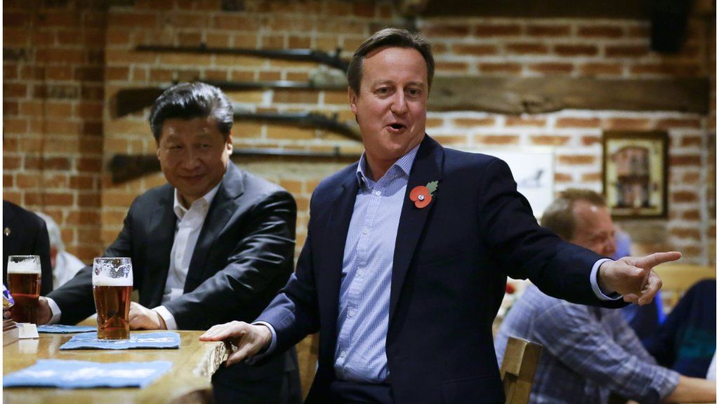 David Cameron at a pub with Chinese president Xi Jinping