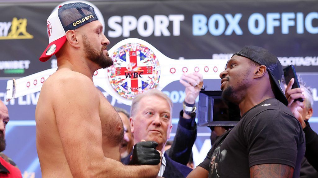 Tyson Fury v Dillian Whyte: Watch fighters weigh in before heavyweight bout at Wembley