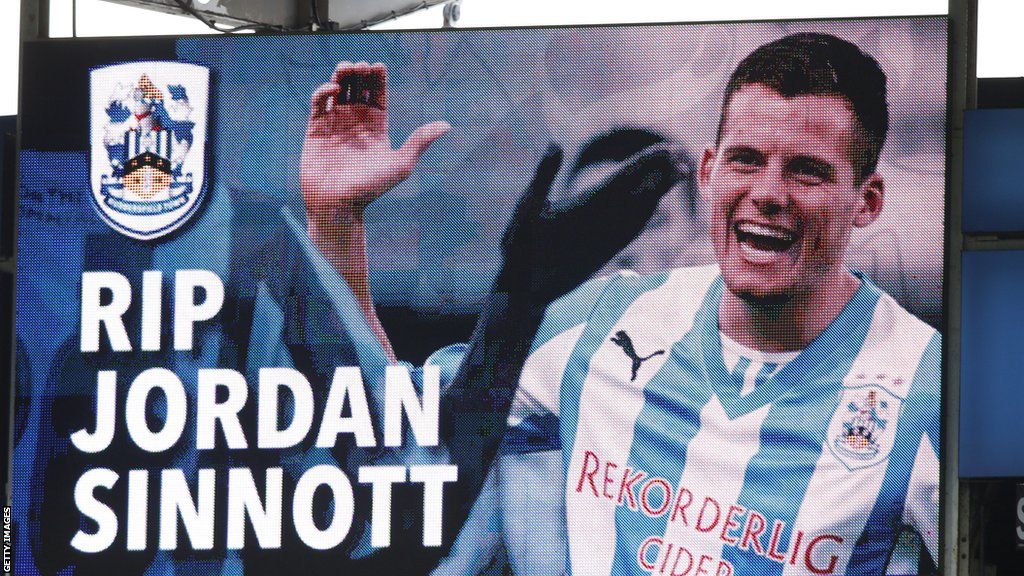 Huddersfield put a photo tribute to Jordan Sinnott on their big screen before a game