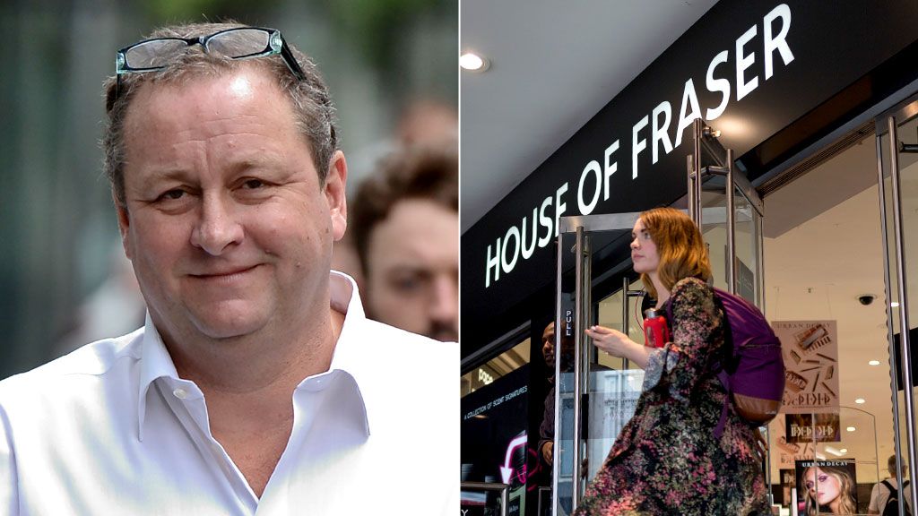 Composite photo of Mike Ashley and the front of a House of Fraser store