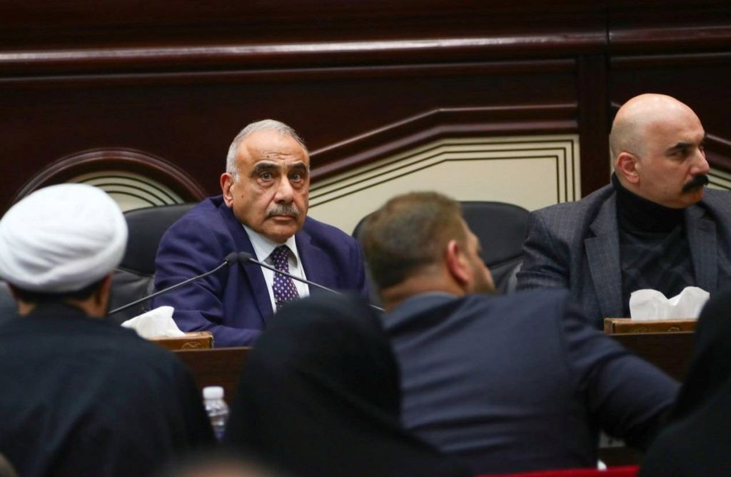 File photo showing Iraqi Prime Minister Adel Abdul Mahdi attending a session of parliament in Baghdad on 5 January 2020