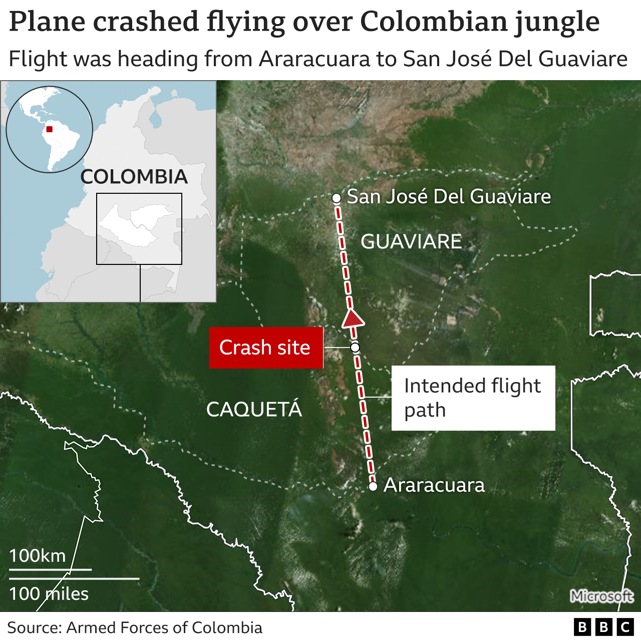 Mapa que muestra la ruta prevista del vuelo que transportaba a los niños