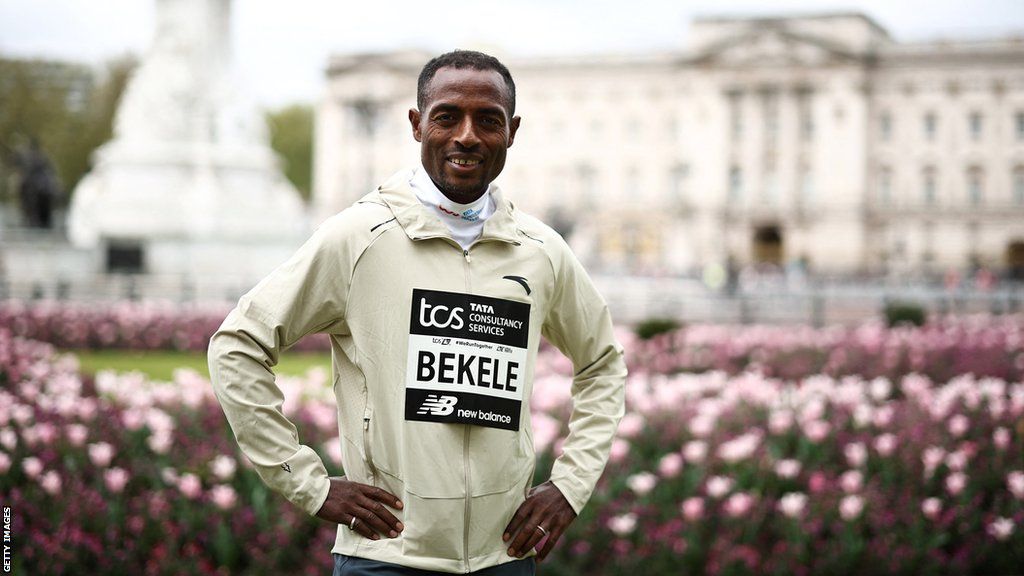 Ethiopia's Kenenisa Bekele poses as part of a press conference before the 2024 London Maration