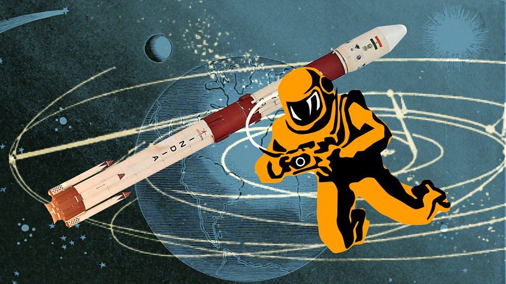 Artistic rendition of Indian rocket with space walking astronaut