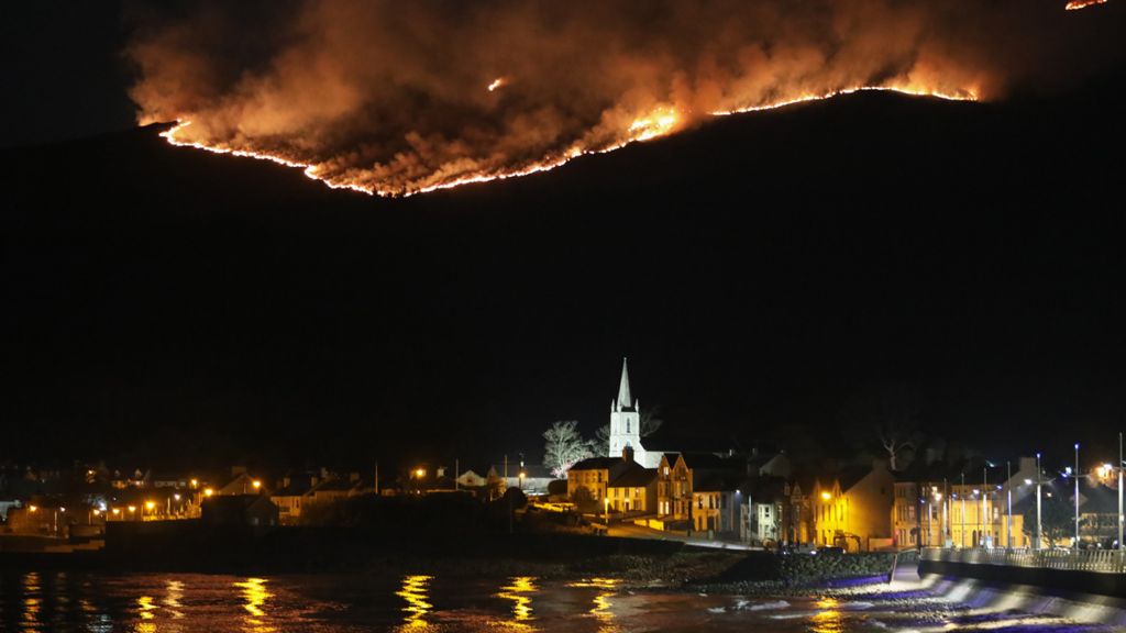 Wildfire raging in the Mourne Mountains, Northern Ireland, April 2021