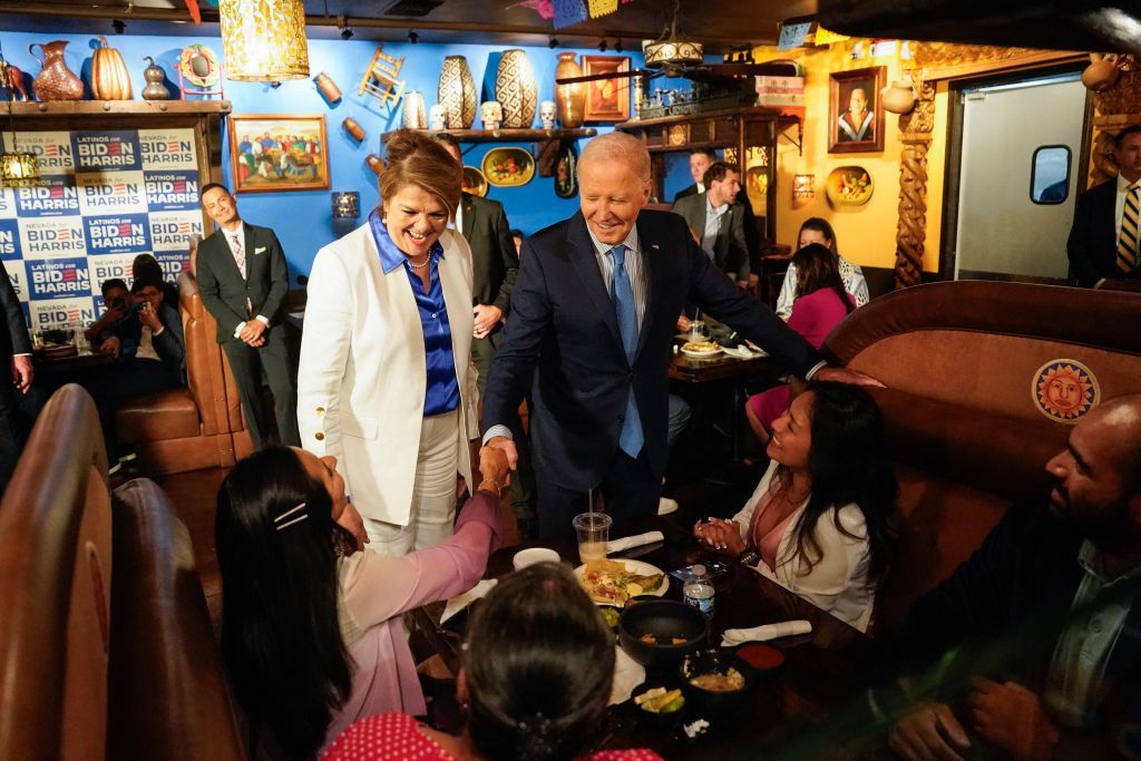 Biden talks to diners at a campaign stop in Las Vegas, Nevada