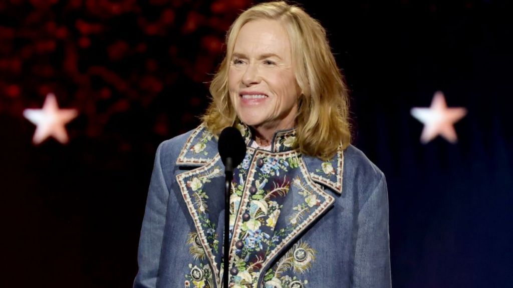 Amy Madigan, winner of the Best Supporting Actress Award for "Weapons", speaks onstage during the 31st Annual Critics Choice Awards at Barker Hangar on January 04, 2026 in Santa Monica, California.