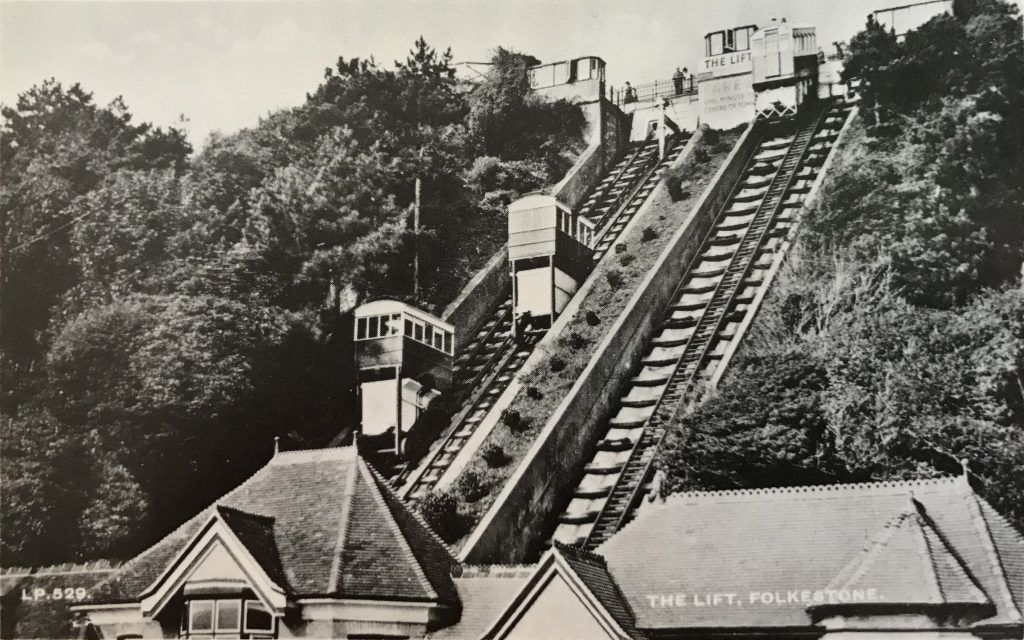 An old, black and white photo of the funicular lift