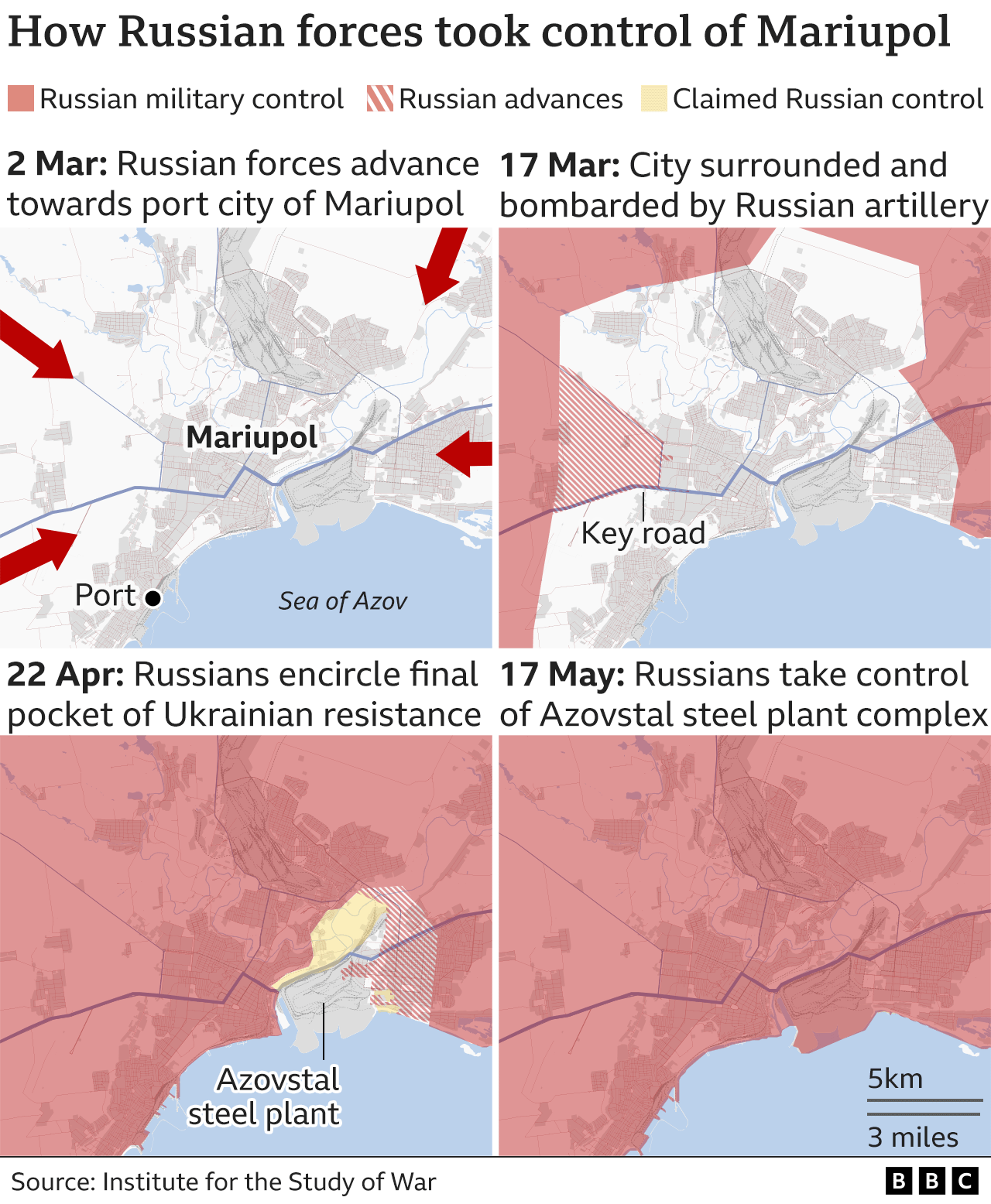 Map showing how Russian forces took control of Mariupol