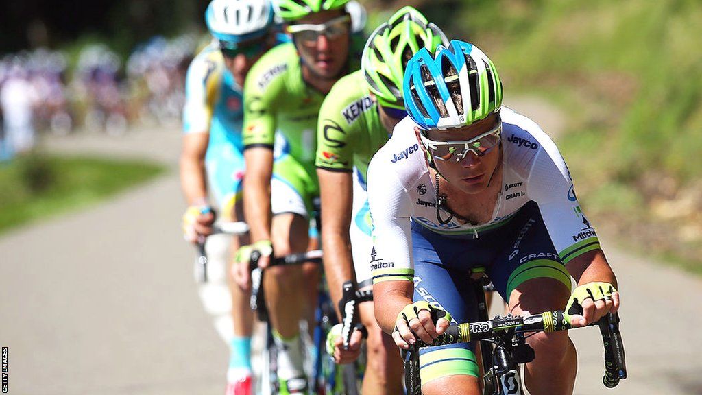 Christian Meier on the front of the peloton during a Tour de France stage