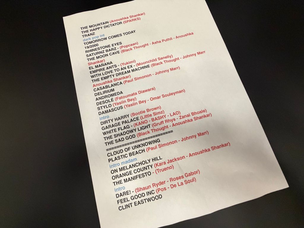 A photo of Gorillaz' setlist at Tottenham Hotspur Stadium on 20 June, 2026