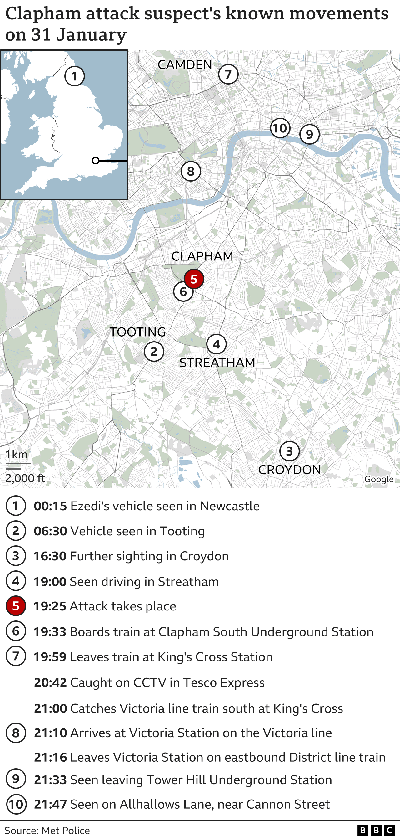 Map of Clapham attack suspect's known movements