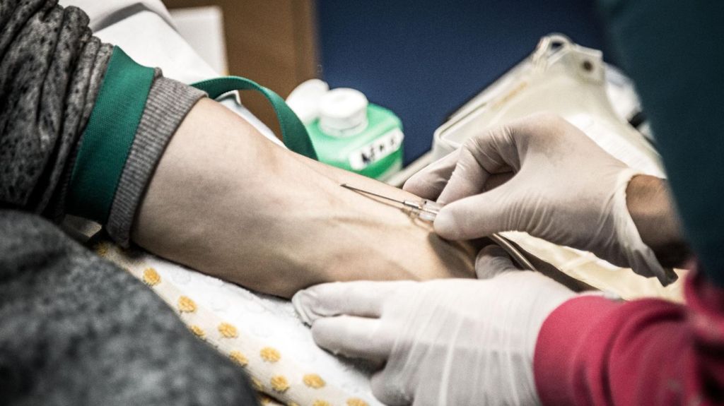 A blood donor's arm as blood is about to be drawn