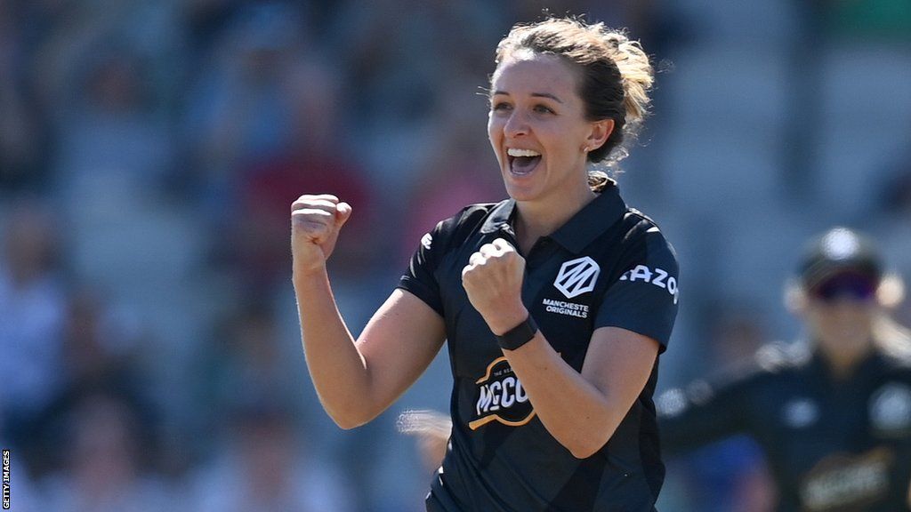 Kate Cross celebrates a wicket for Manchester Originals in The Hundred