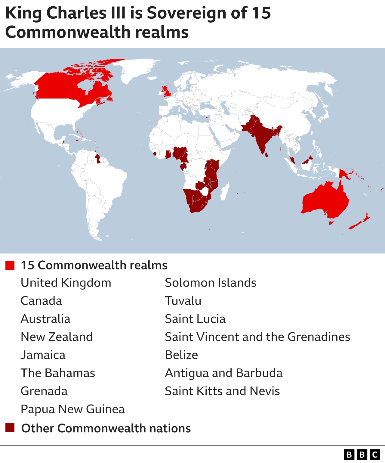 Charles is King of 15 countries but for how much longer? BBC News