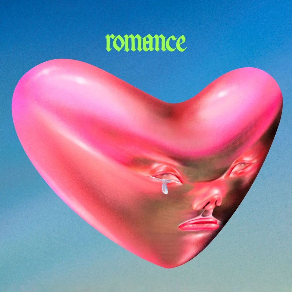 Artwork for Album artwork for Romance by Fontaines D.C. It shows a pink heart with a face on it crying a solitary tear