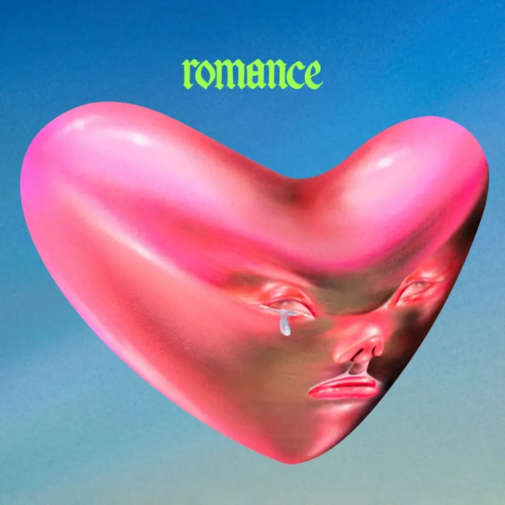 XL artwork for Album artwork for Romance by Fontaines D.C. It shows a pink heart with a face on it crying a solitary tear