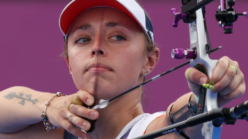 Team GB archer Bryony Pitman in action at the Tokyo Olympic Games