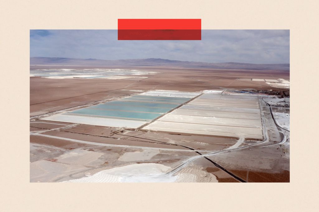 Lithium mining process shown in a vast and barren landscape
