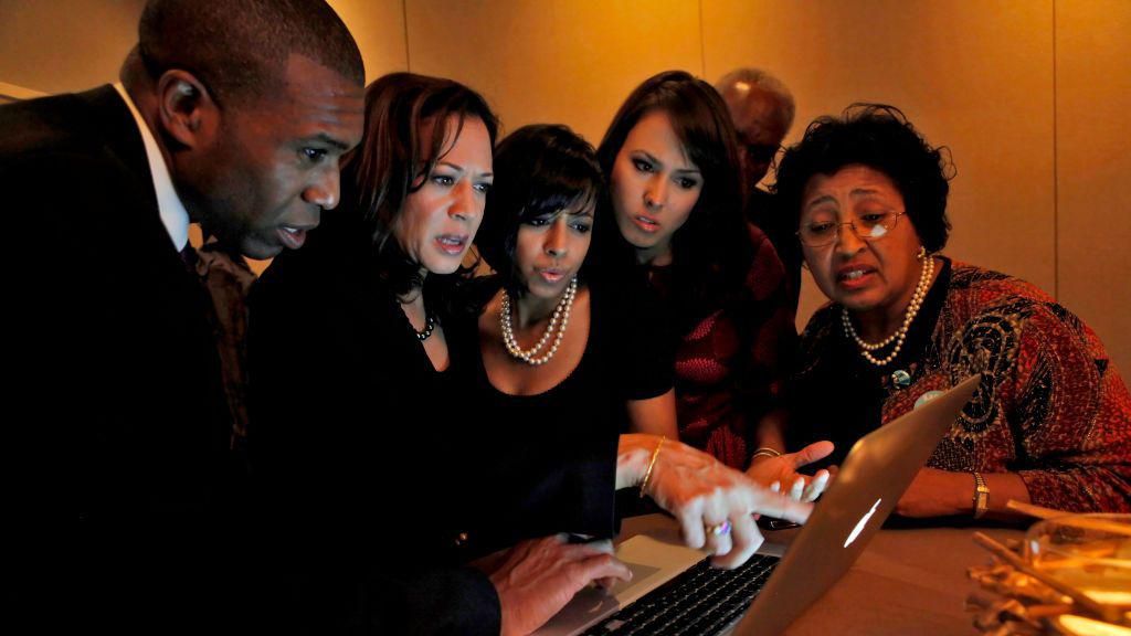 Kamala Harris and her family look at the poll results for the 2010 California attorney general race 