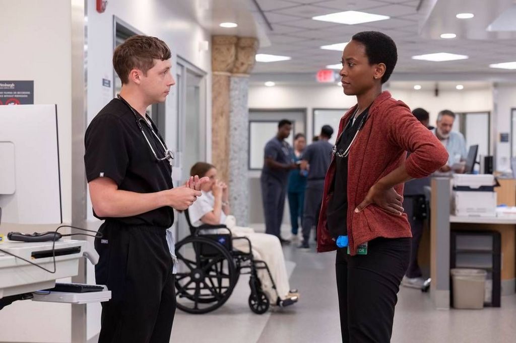 Dr Whitaker (Gerran Howell) and Tracy Ifeachor (Dr Heather Collins)