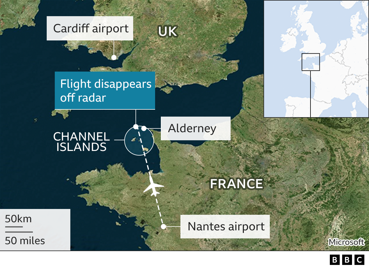 Radar contact was lost when the aircraft was 22 nautical miles (40 km) north-north-west of Guernsey