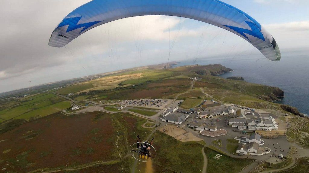 Aerial approach to Land's End, Cornwall