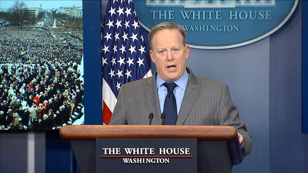 Sean Spicer angry at the podium.