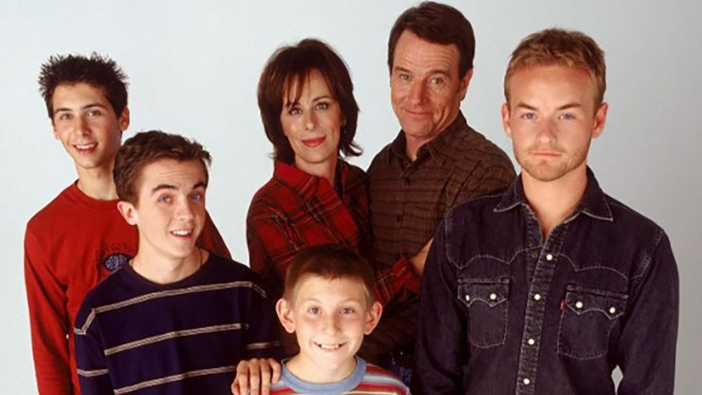 Malcolm in the Middle characters from left to right: Reese (Justin Berfield), Malcolm (Frankie Muniz), Dewey (Erik Per Sullivan), mum Lois (Jane Kaczmarek), dad Hal (Bryan Cranston) and Francis (Christopher Masterson)
