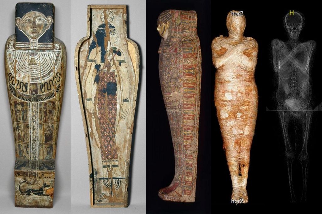 Image showing scans and visualisations of the mummy and encasing