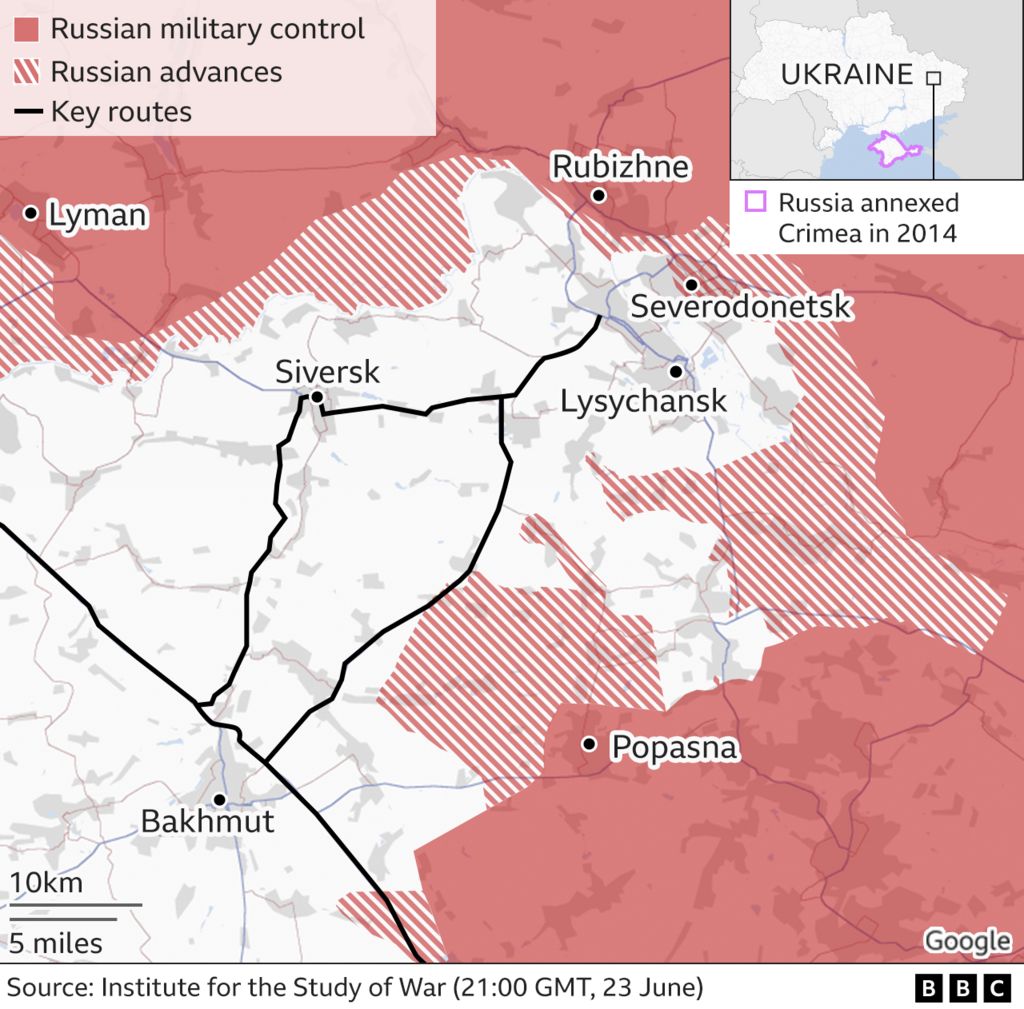 Severodonetsk and Lysychansk map, eastern Ukraine