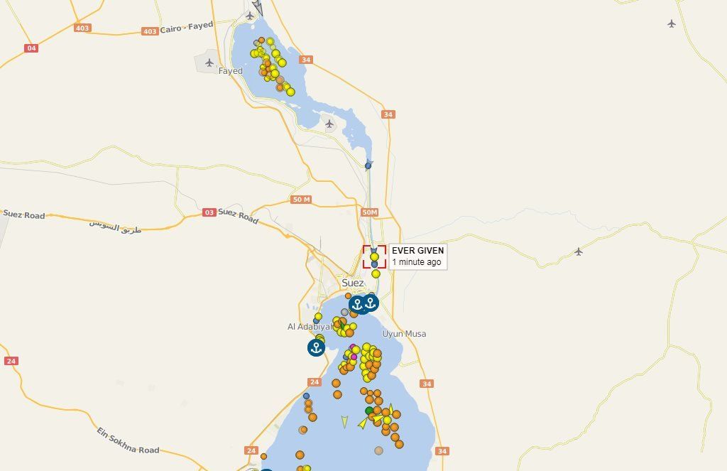 Graphic shows the build up of traffic in the Suez Canal, Egypt