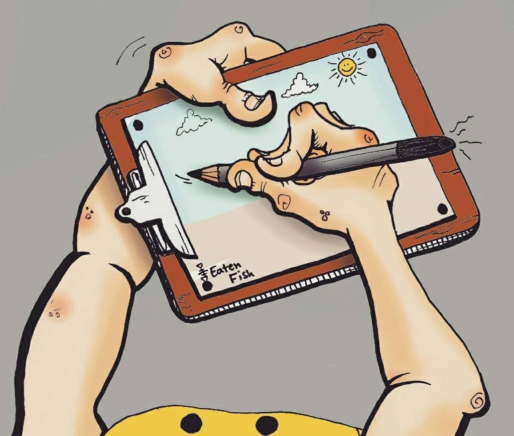 Cartoon by Ali Dorani showing him drawing