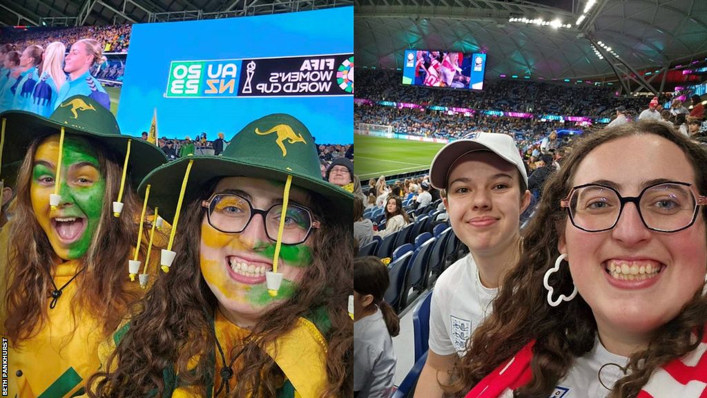 Beth Pankhurst at an Australia match on the left and an England match on the right
