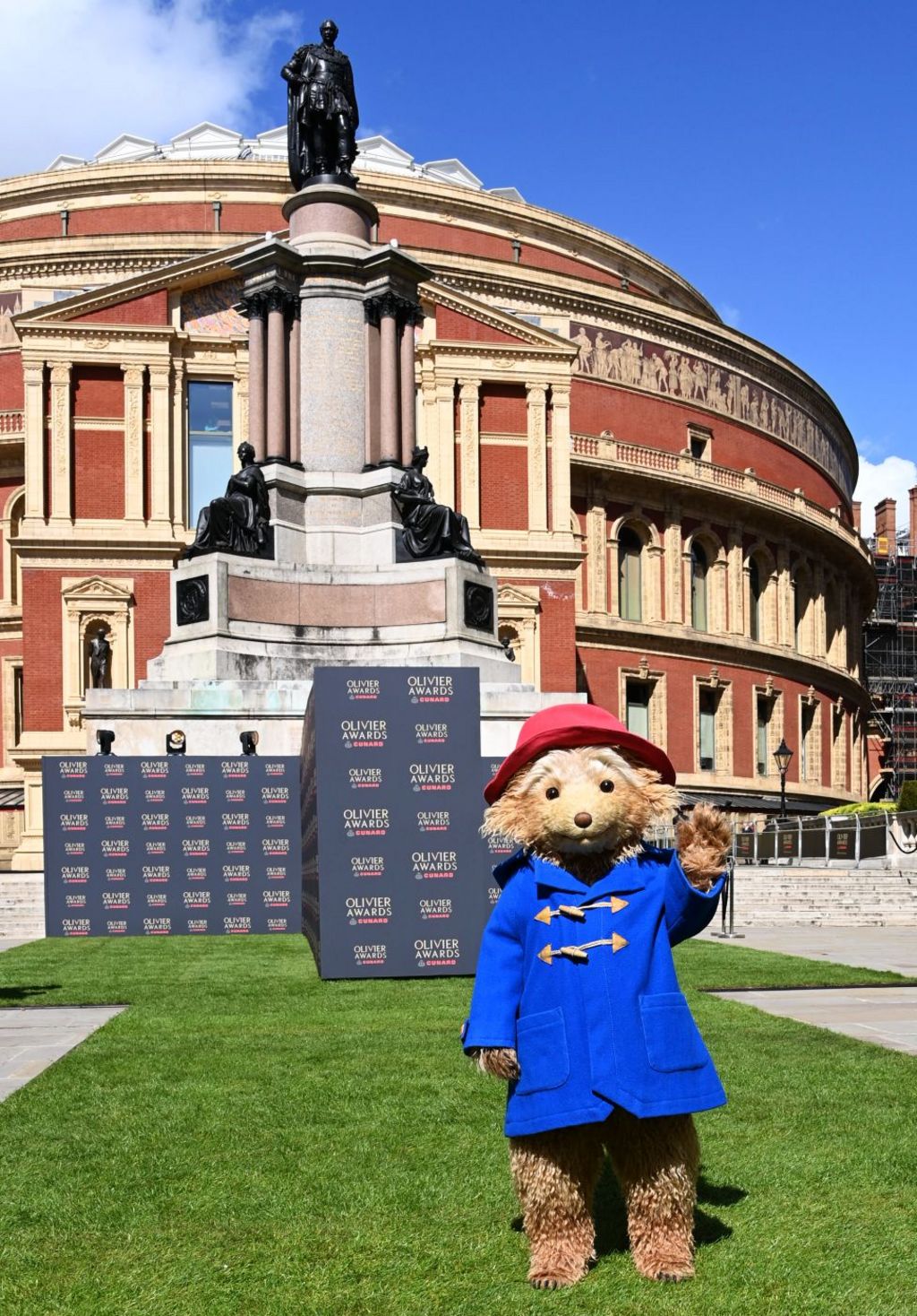 Paddington Bear attends The Olivier Awards 2026, celebrating their 50th anniversary, at Royal Albert Hall on April 12, 2026 in London, England