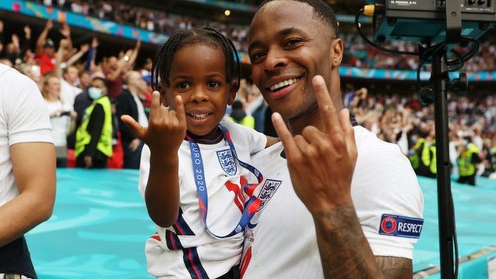 Raheem Sterling and his child at Euro 2020