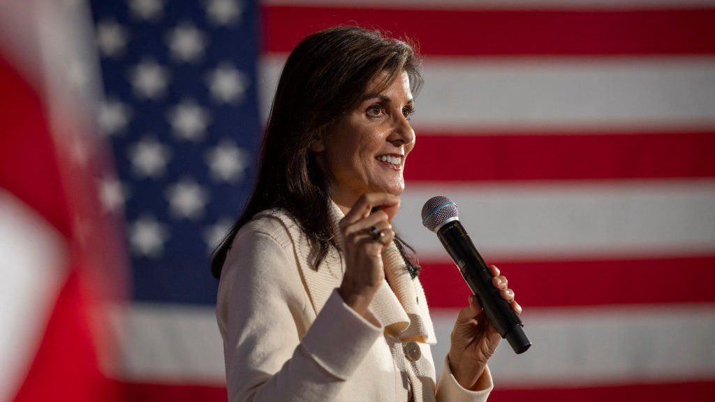Former UN ambassador and 2024 Presidential hopeful Nikki Haley speaks to Iowa residents during a visit in Spirit Lake, Iowa, on December 9, 2023, ahead of the Iowa caucus