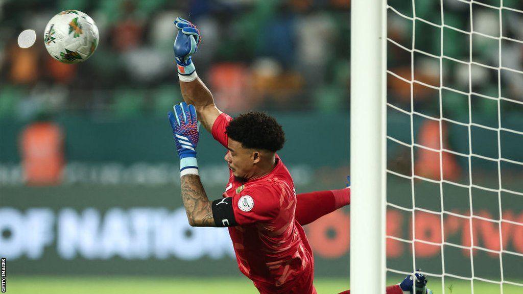 Ronwen Williams makes a save for South Africa at Afcon 2023