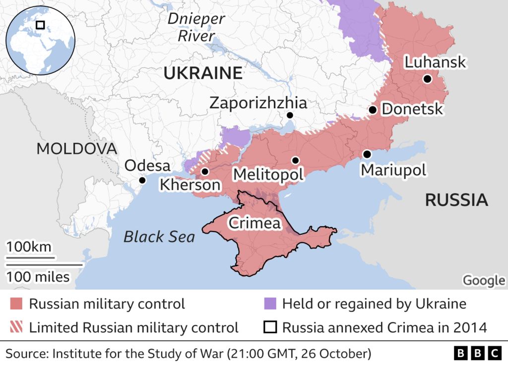Map showing the south of Ukraine. 26 October