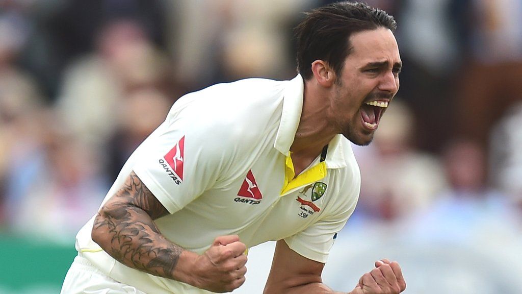 Mitchell Johnson celebrates the wicket of Joe Root in the 2015 Ashes test at Lord's