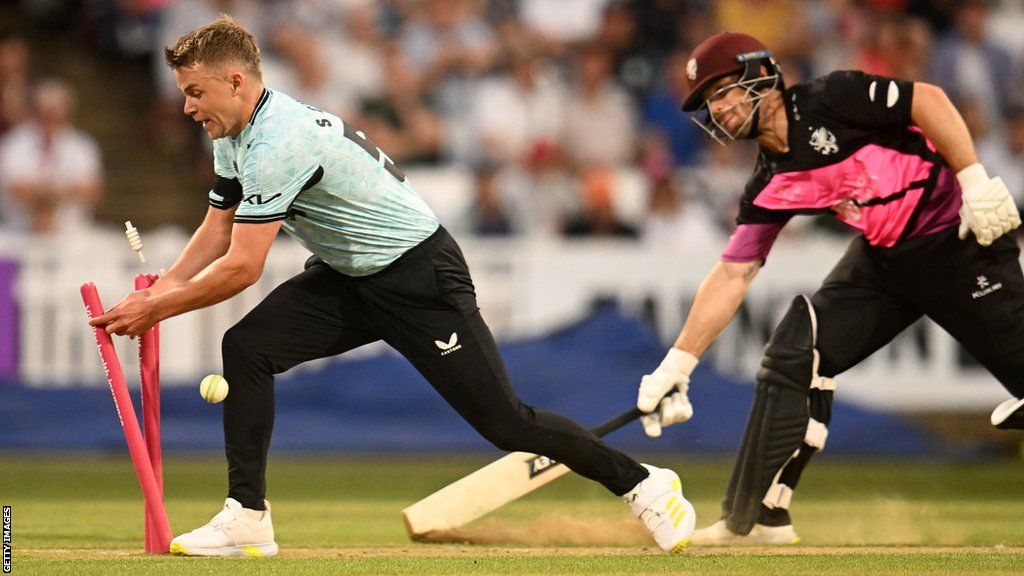 Sam Curran helps to run out Sean Dickson in Surrey's 28-run win over Somerset in the T20 Blast in June