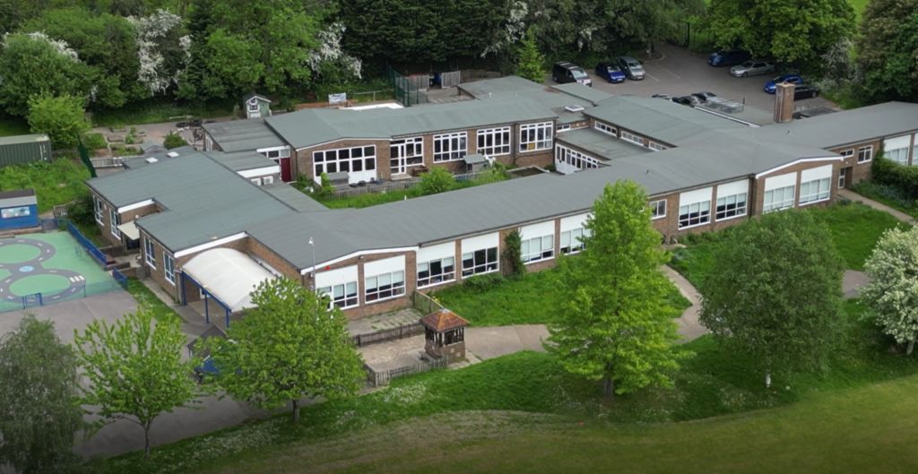 An aerial photo of Holy Cross School