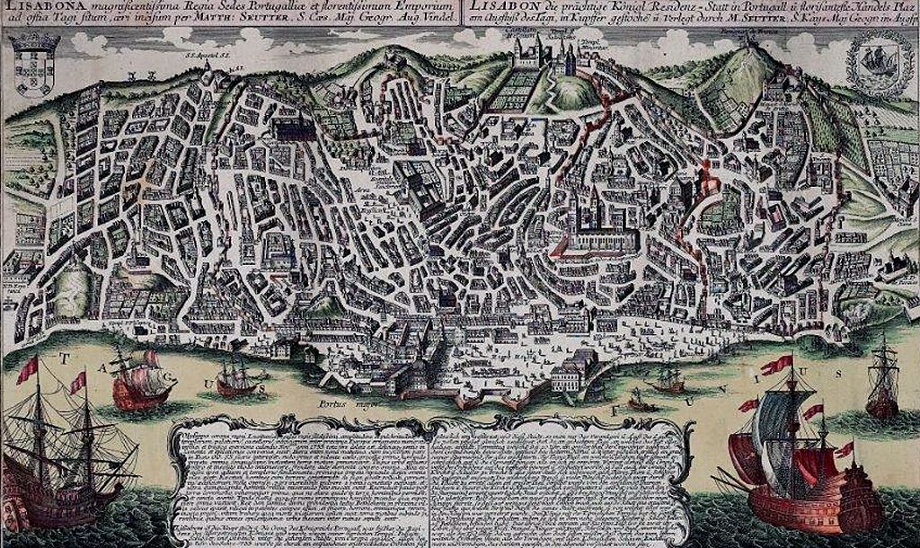 Изображение Лиссабона до землетрясения 1755 года работы Георга Маттауса Зейттера (1678-1757)