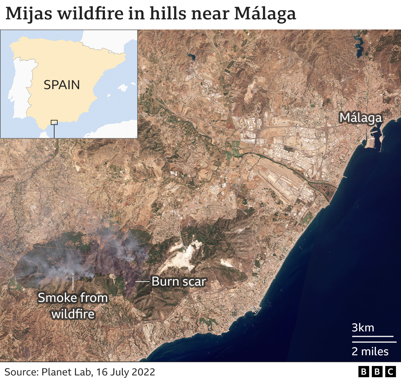 Satellite image showing Mijas fire