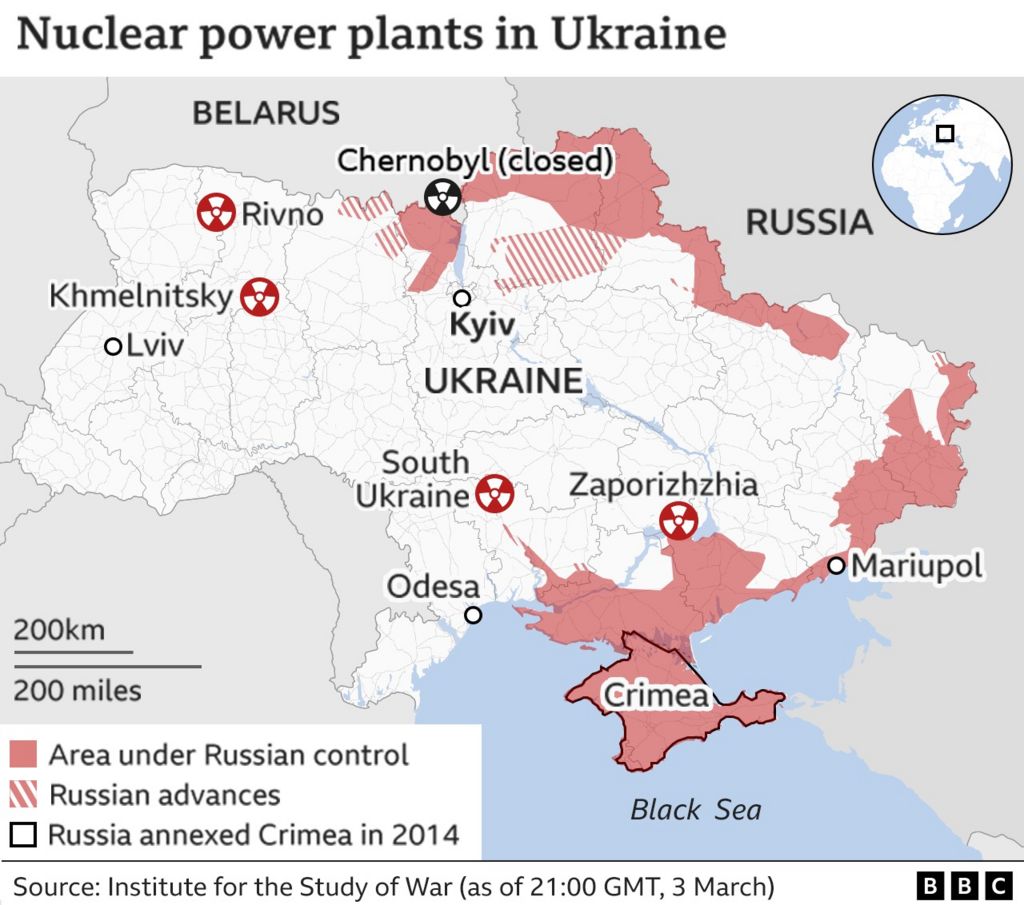 Map of nuclear power plants in Ukraine