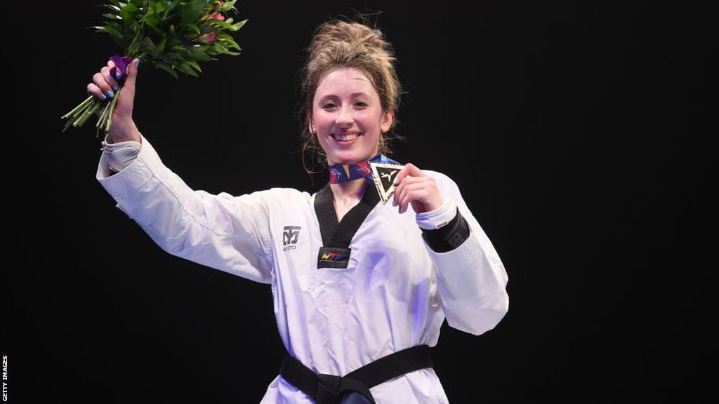 Welsh taekwondo fighter Jade Jones celebrates victory