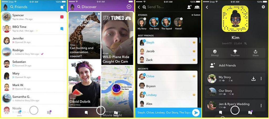 Side-by-side shots of new Snapchat application