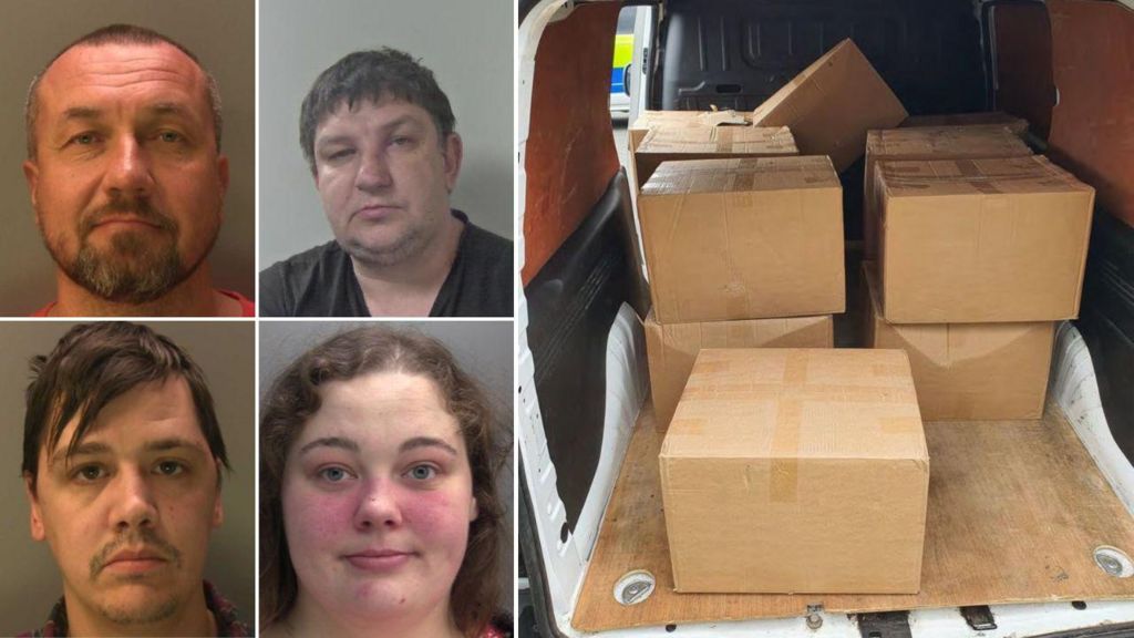 Gang and cardboard boxes of drugs